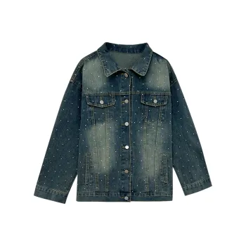 Icicofficial Denim Jacket Women's Blue Rhinestone