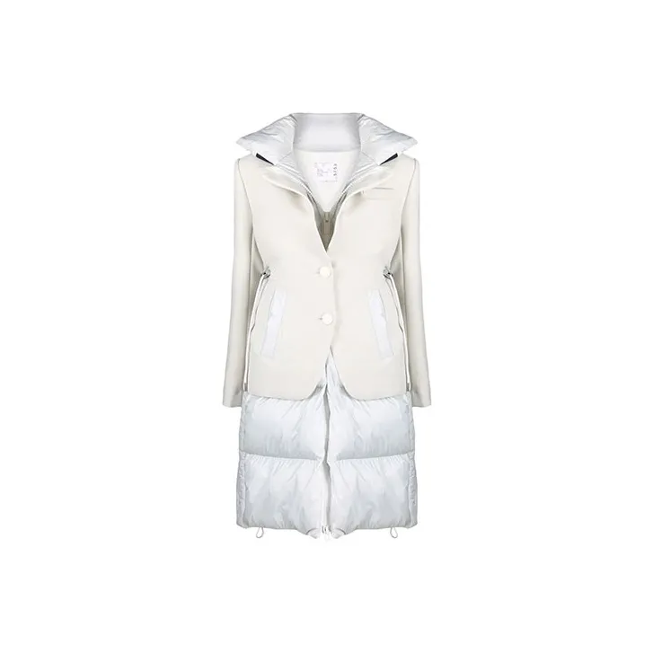 Sacai FW21 Solid Color Lapel Mid-Length Puffer Jacket Women's White-0