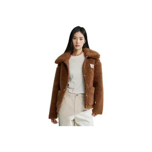 CALVIN KLEIN Velvet-feel Coat Women's Dark Coffee