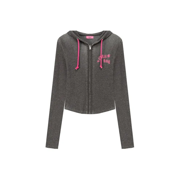 CHUU Knitted Fabric Short Coat Women's Light Gray/Pink-3