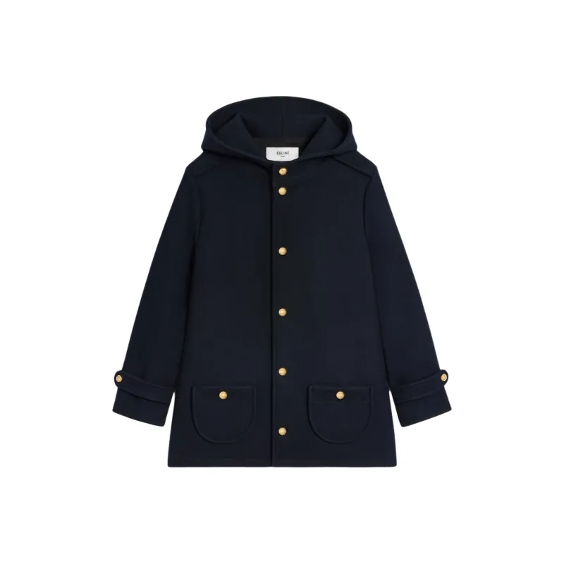 CELINE Hooded Triomphe Coat In Wool Felt-0