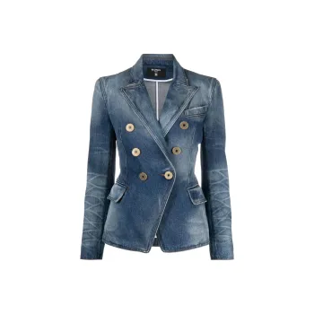 BALMAIN Double Breasted Tailored Denim Jacket