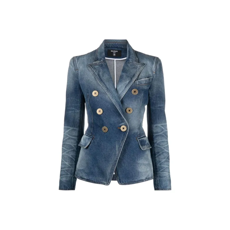 BALMAIN Double Breasted Tailored Denim Jacket-0