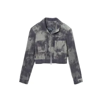 MEETLADY Cropped Coats Women's Tie Dye Purple