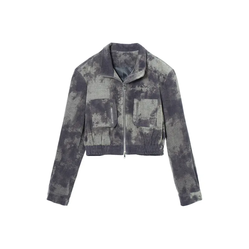 MEETLADY Cropped Coats Women's Tie Dye Purple-0