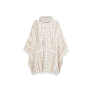 BALMAIN Lurex Maxi Monogram Knit Poncho 'Pink'