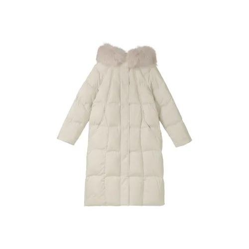 Fstudio Korean Elegance 90 Fill Power White Duck Down Solid Color Fur Collar Hooded Down Jacket Women's