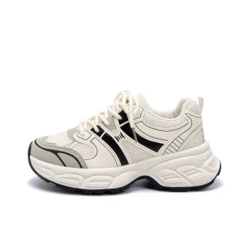 HUANQIU Breathable Coverage Height Increase Low Top Chunky Sneakers Women's White Black