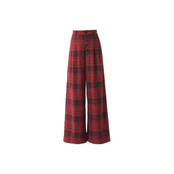ZNZX Casual Pants Women's Red Plaid
