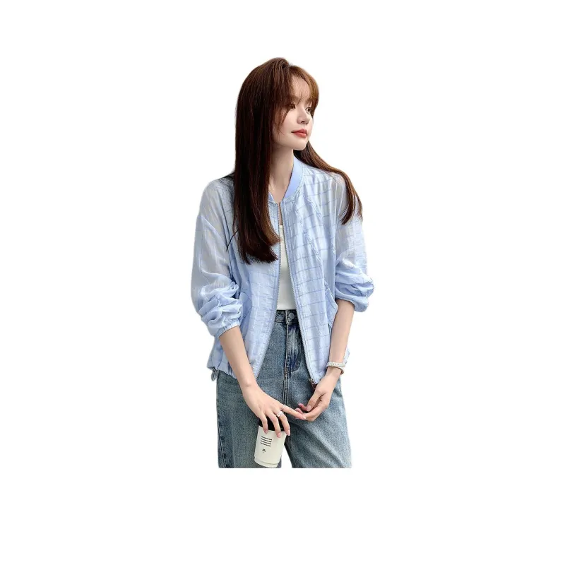 Mo Han Yi Mei Cropped Coat Women's Blue-0