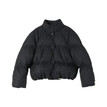 NOTHING WRITTEN Cropped String Puffer Jacket Down Jacket Women's Haier Navy Blue