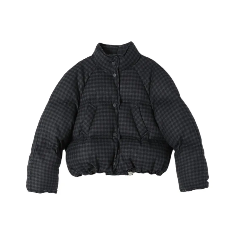 NOTHING WRITTEN Cropped String Puffer Jacket Down Jacket Women's Haier Navy Blue-0