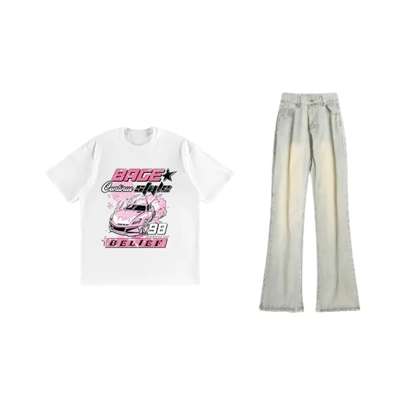 BAGE Casual Sportswear Unisex White Black Jeans-6
