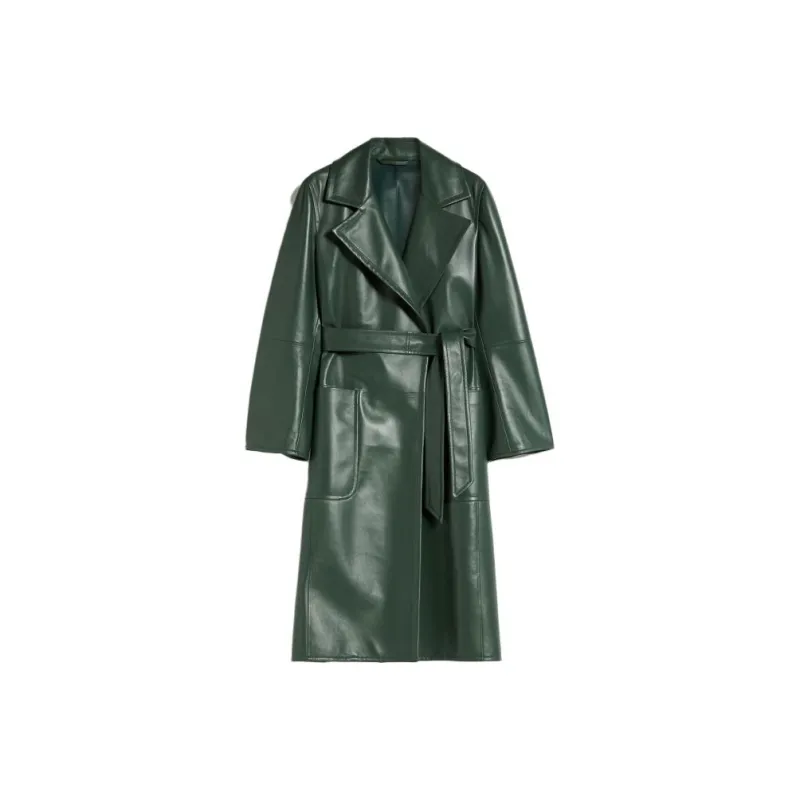 MaxMara Belted Leather Trench Coat-4