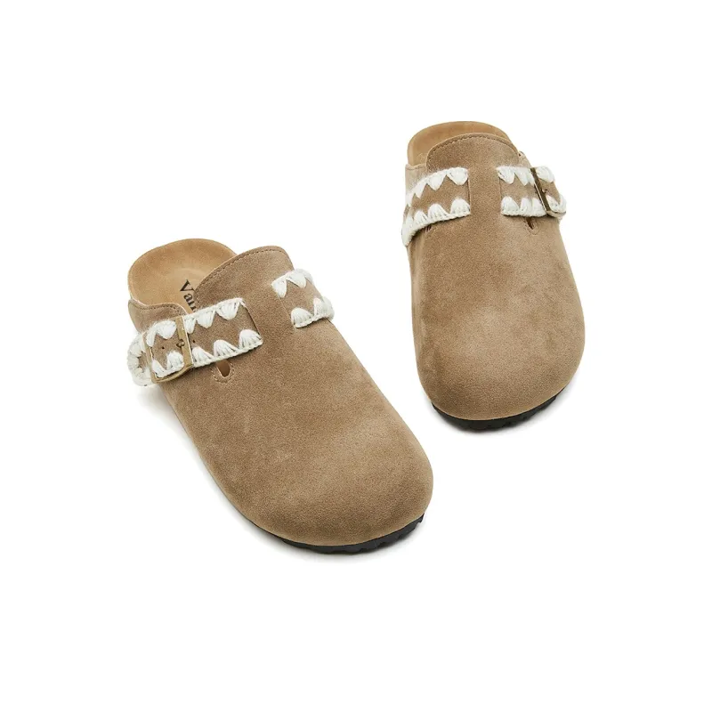 VANSSI Rubber Sole Abrasion Resistant Slip Resistant Closed Toe Slippers Women's Apricot-5
