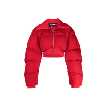 Jacquemus Solid Color Lapel Puffer Jacket Women's Red