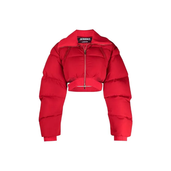 Jacquemus Solid Color Lapel Puffer Jacket Women's Red-0