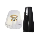 White Heather Gray Crew Neck Sweatshirt+Black Pants