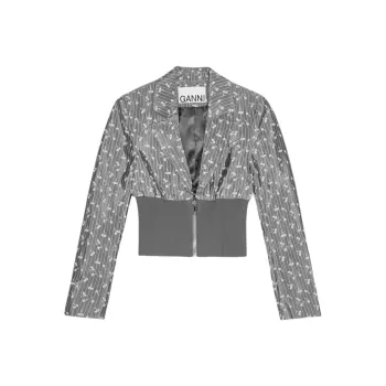 GANNI Floral Print Zipped Blazer