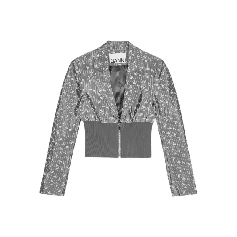 GANNI Floral Print Zipped Blazer-0