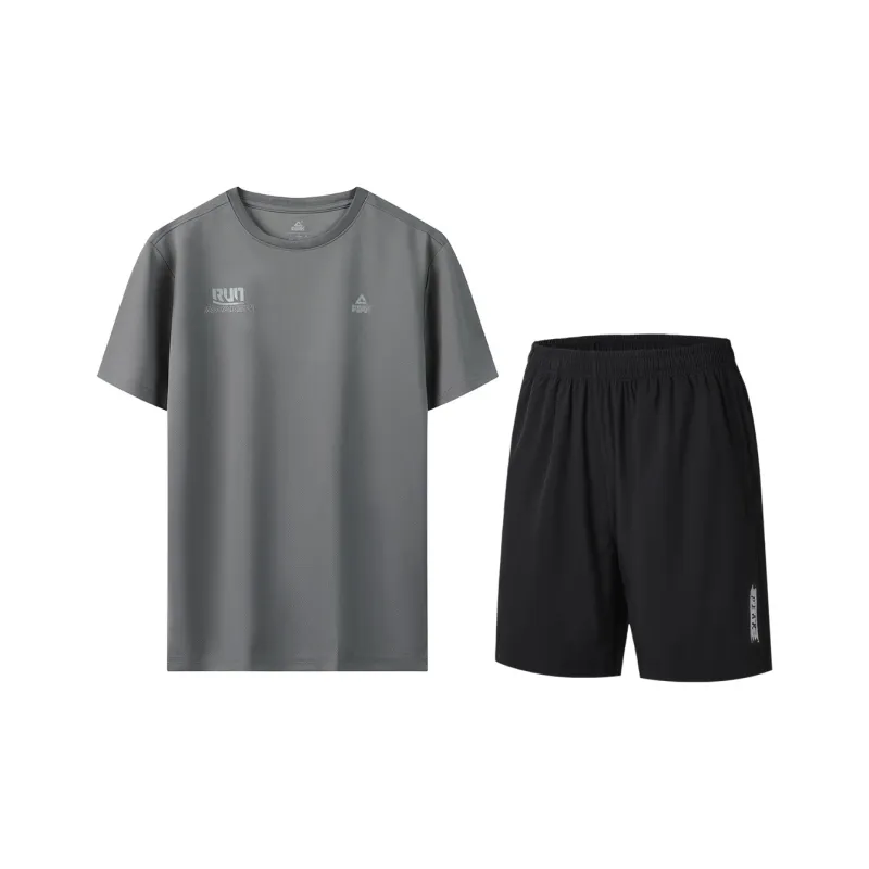 PEAK Casual Sportswear Unisex Gray Short Sleeved Shirt+Black Shorts-0