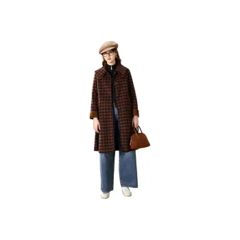 FENHONGMALI Coats Women's Blue Plaid