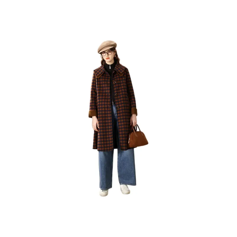 FENHONGMALI Coats Women's Blue Plaid-0