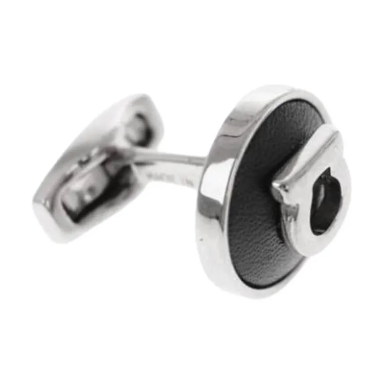 FERRAGAMO Leather, Brass Cufflinks Men's Black-1