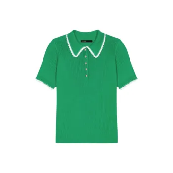 Maje Pointelle knit Crochet Polo Top