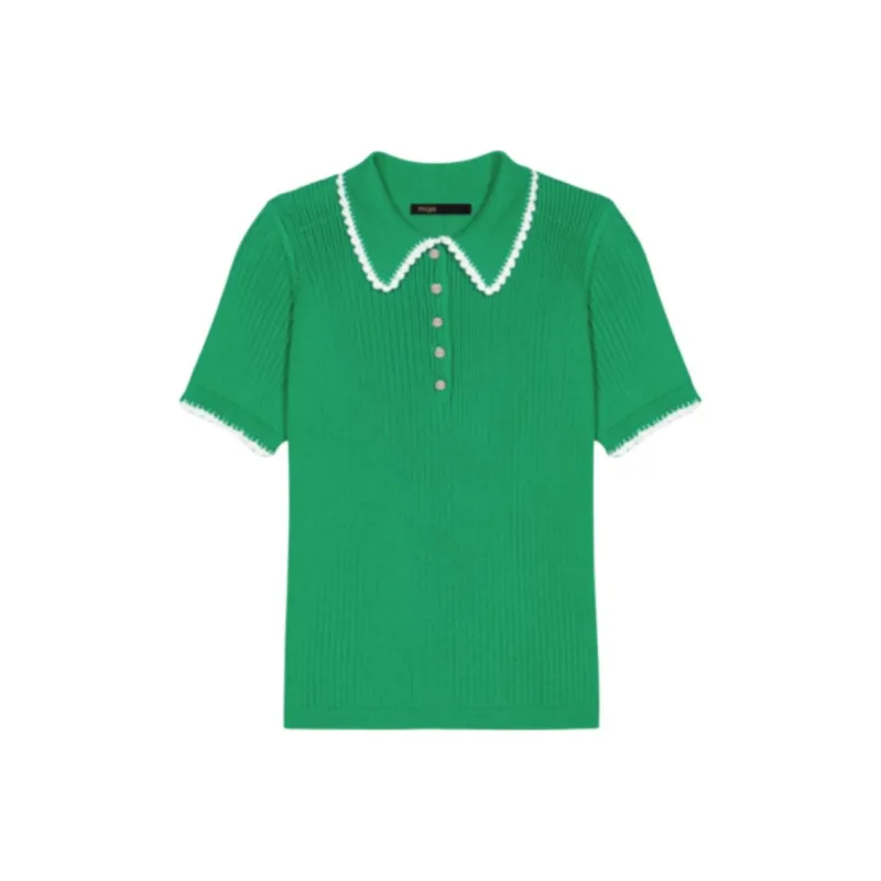 Maje Pointelle knit Crochet Polo Top-0