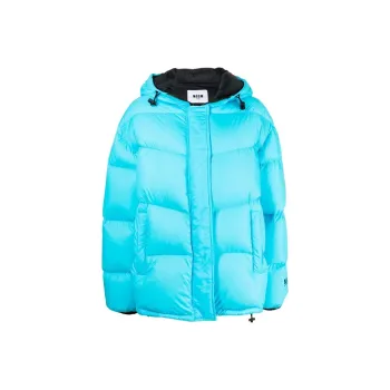 MSGM FW21 Letter Hooded Loose Fit Puffer Jacket Women's Blue