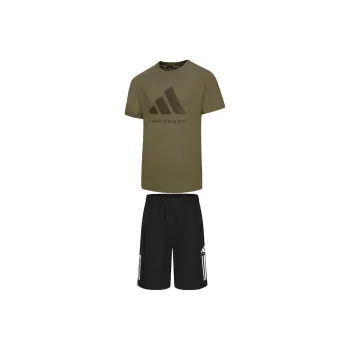 Adidas TAEKWONDO Casual Sportswear Men's Clothing Set Green Short Sleeved Top+Black Shorts