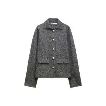 ZARA Velvet-feel Coat Women's Zebra Print Gray