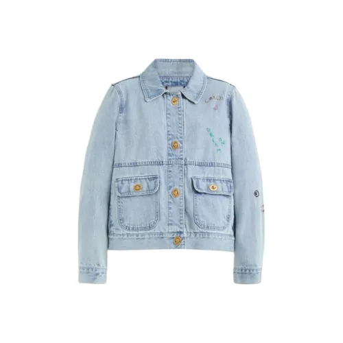 COACH Restored Washed Denim Jacket Denim Jacket Women's Light Blue