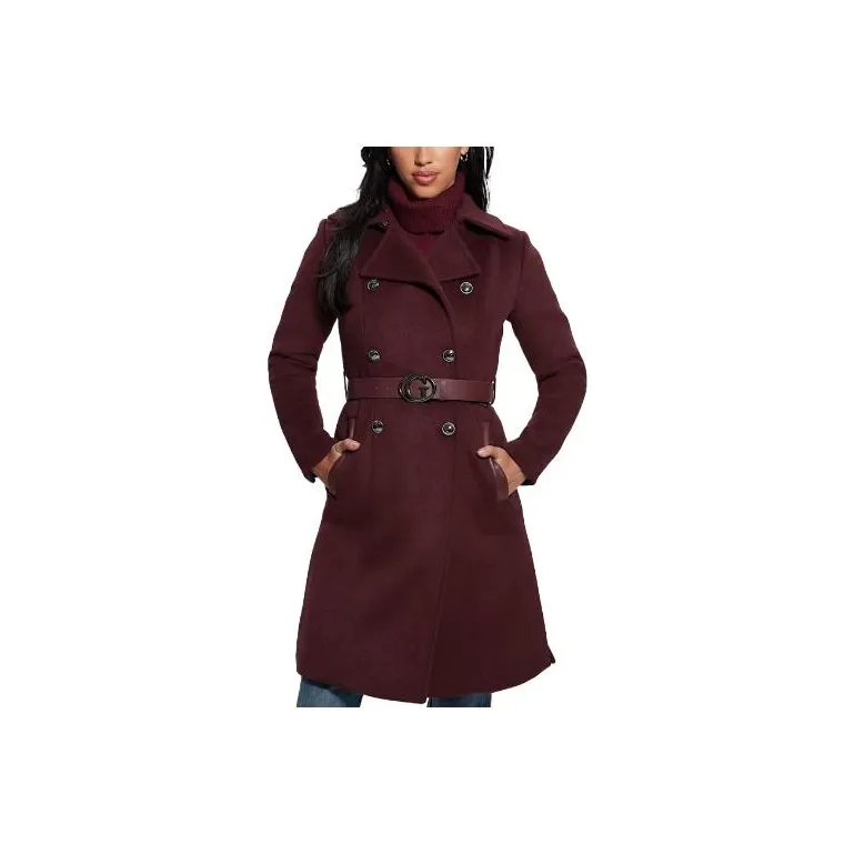 GUESS FW23 Patrice Wool-Blend Belted Coat Coats Women's Red-0