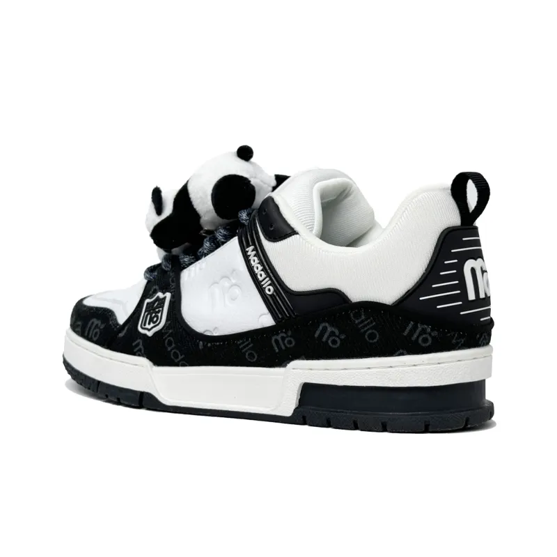 MADALLO Abrasion Resistant Lightweight Breathable Height Increasing Low Top Skateboard Shoes Unisex White Black-3