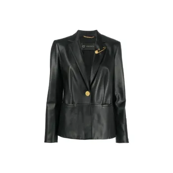 VERSACE Safety Pin Leather Blazer 'Black'