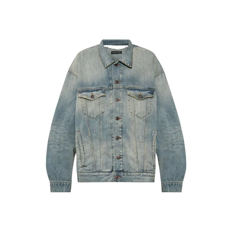 Balenciaga Collared Button Up Denim Jacket-0