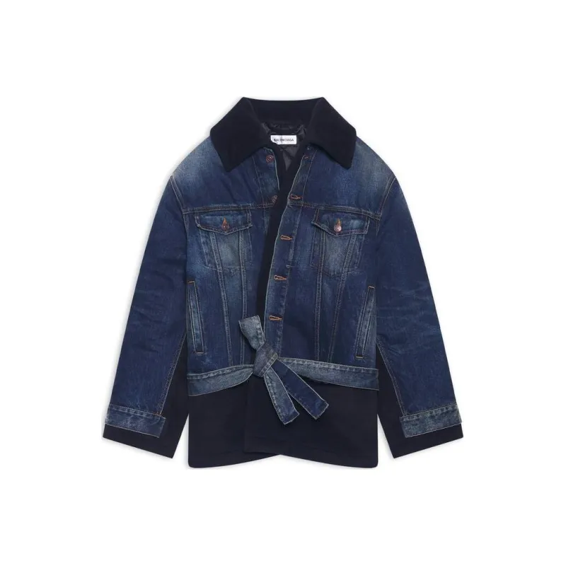 Balenciaga FW22 Cropped Coats Loose Fit Style Women's Blue-0