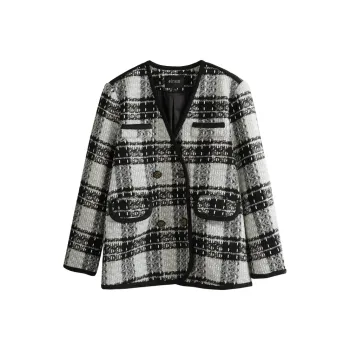 Olrain Cropped Coats Women's Black White
