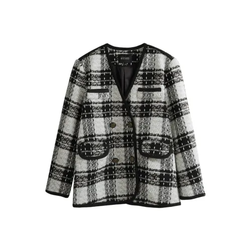 Olrain Cropped Coats Women's Black White