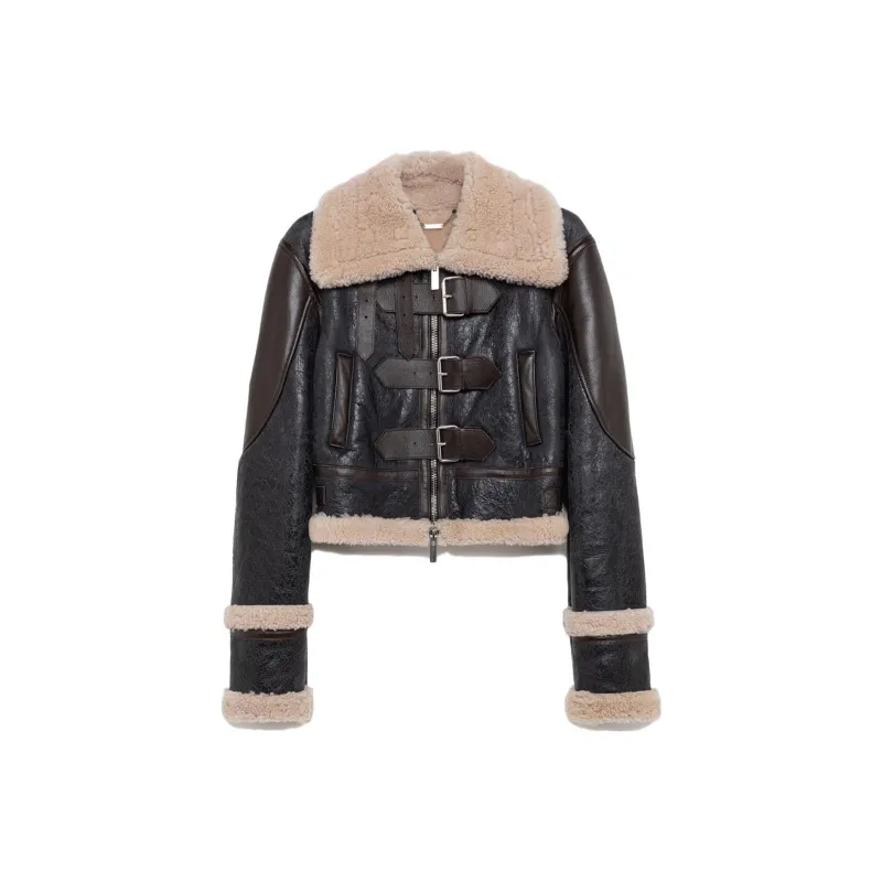 Blumarine Giacca Shearling trim Leather Jacket-1