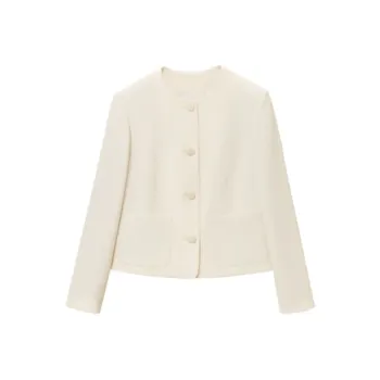 OVV Cropped Coats Women's Light Yellow Solid Color 04