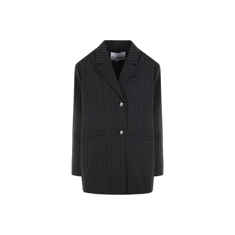 GANNI Stretch Striped Oversized Blazer-0
