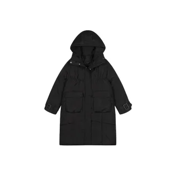 MOPB Solid Color Hooded Loose Fit Thickened Mid-Length Puffer Jacket Women's