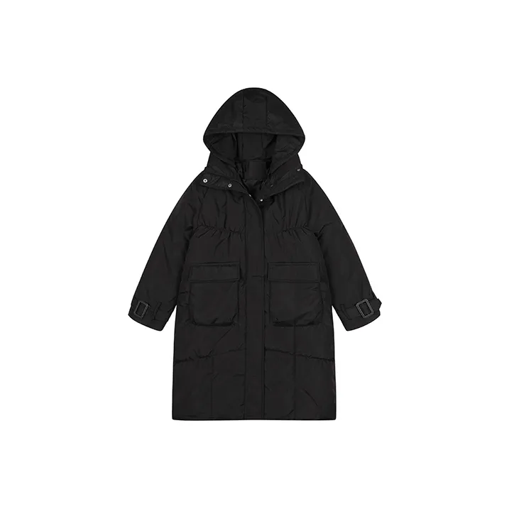 MOPB Solid Color Hooded Loose Fit Thickened Mid Length Puffer Jacket Women's-0