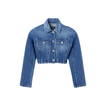 VERSACE Rounded Crop Denim Jacket 'Medium Blue'