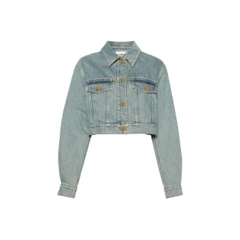 MOSCHINO Teddy Bear buttons Cropped Denim Jacket