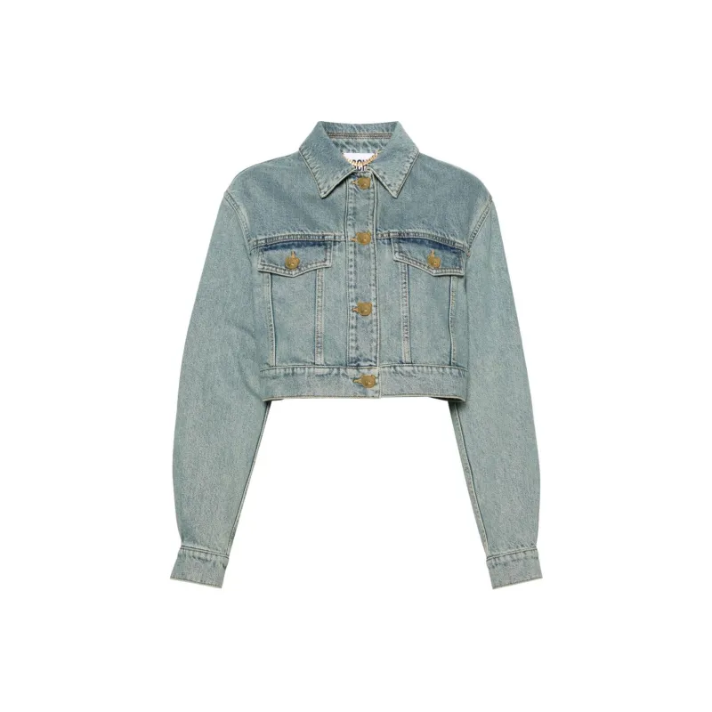 MOSCHINO Teddy Bear buttons Cropped Denim Jacket-0