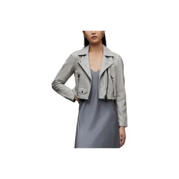 ALLSAINTS Leather Jackets Women's Light Gray